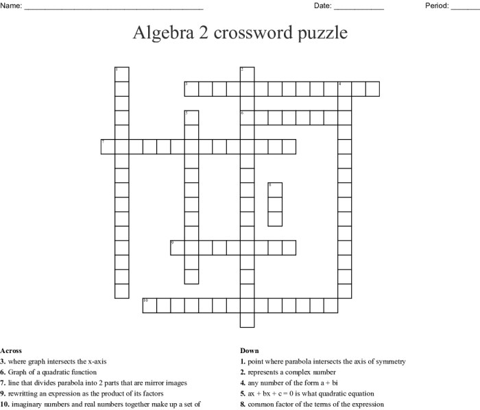 Algebra 1 crossword puzzle answers