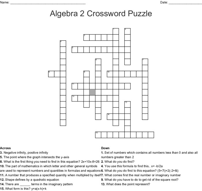 Algebra 1 crossword puzzle answers